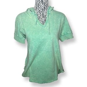Green Hoodie Short Sleeve Top